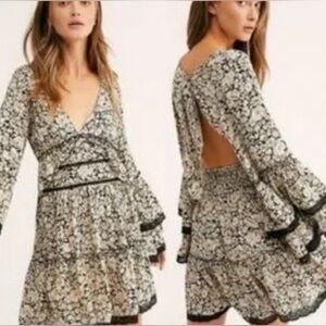 Free People dress, size M, black and beige flower pattern